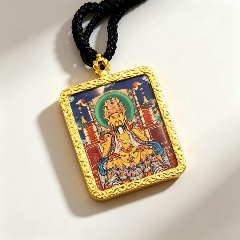Vairocana (Mahavairocana) Hand-Painted Thangka Pendant | Great Sun Buddha Amulet for Wisdom & Protection thumbnail