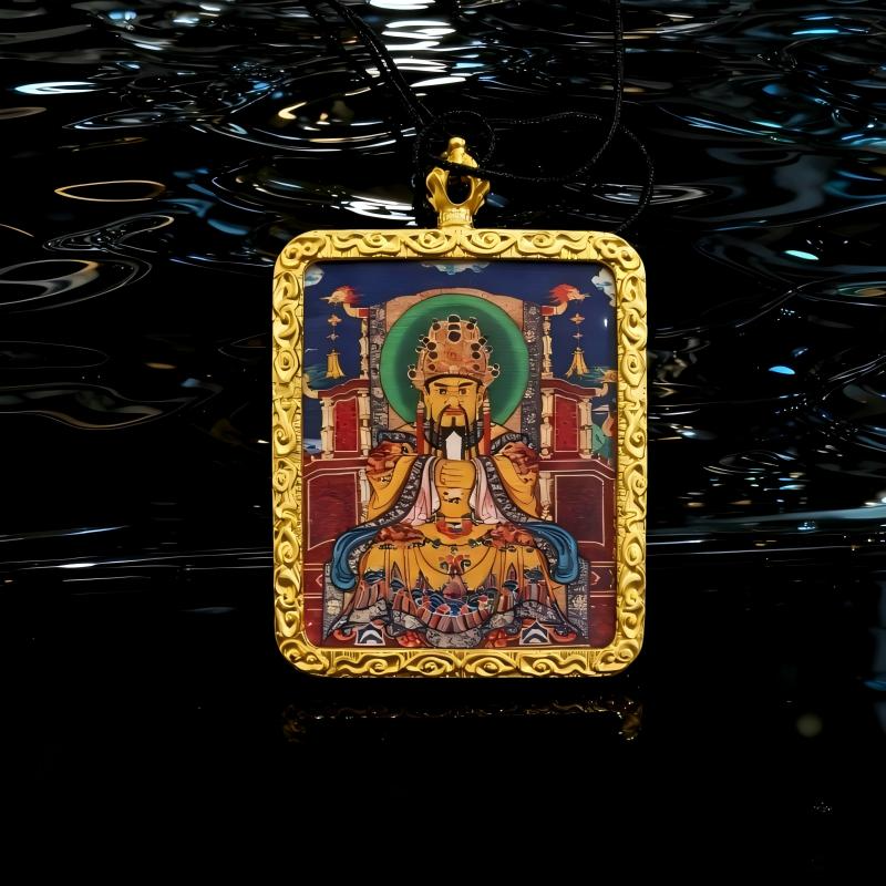 Vairocana (Mahavairocana) Hand-Painted Thangka Pendant | Great Sun Buddha Amulet for Wisdom & Protection thumbnail