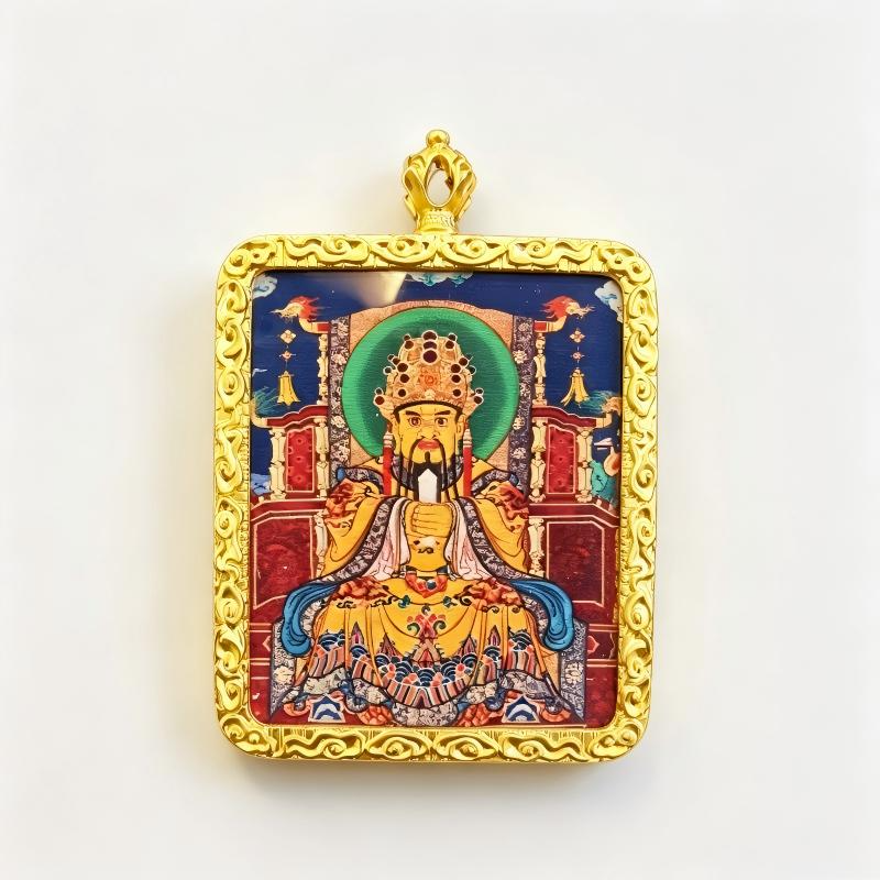 Vairocana (Mahavairocana) Hand-Painted Thangka Pendant | Great Sun Buddha Amulet for Wisdom & Protection thumbnail