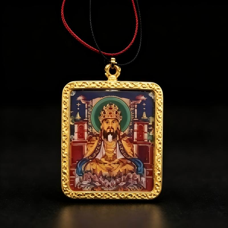 Vairocana (Mahavairocana) Hand-Painted Thangka Pendant | Great Sun Buddha Amulet for Wisdom & Protection thumbnail