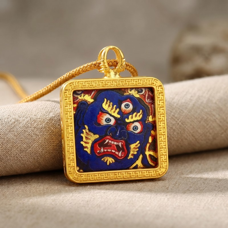 Vajrapani Hand-Painted Thangka Pendant | Protector of Courage & Spiritual Power Amulet thumbnail