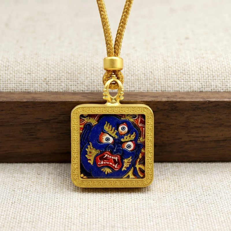 Vajrapani Hand-Painted Thangka Pendant | Protector of Courage & Spiritual Power Amulet thumbnail