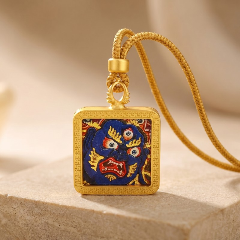 Vajrapani Hand-Painted Thangka Pendant | Protector of Courage & Spiritual Power Amulet thumbnail