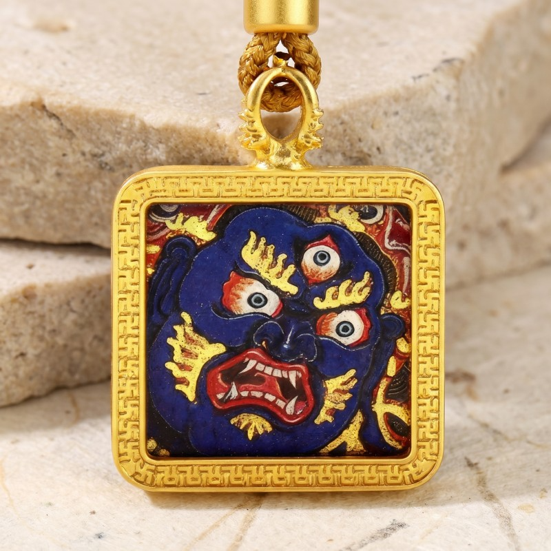 Vajrapani Hand-Painted Thangka Pendant | Protector of Courage & Spiritual Power Amulet thumbnail