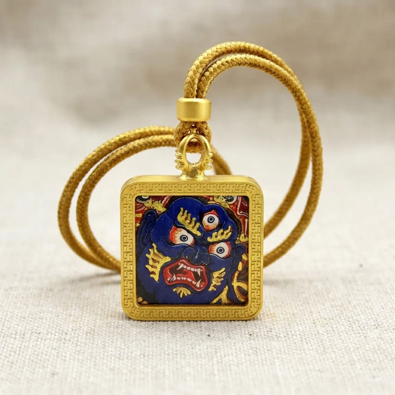 Vajrapani Hand-Painted Thangka Pendant | Protector of Courage & Spiritual Power Amulet thumbnail