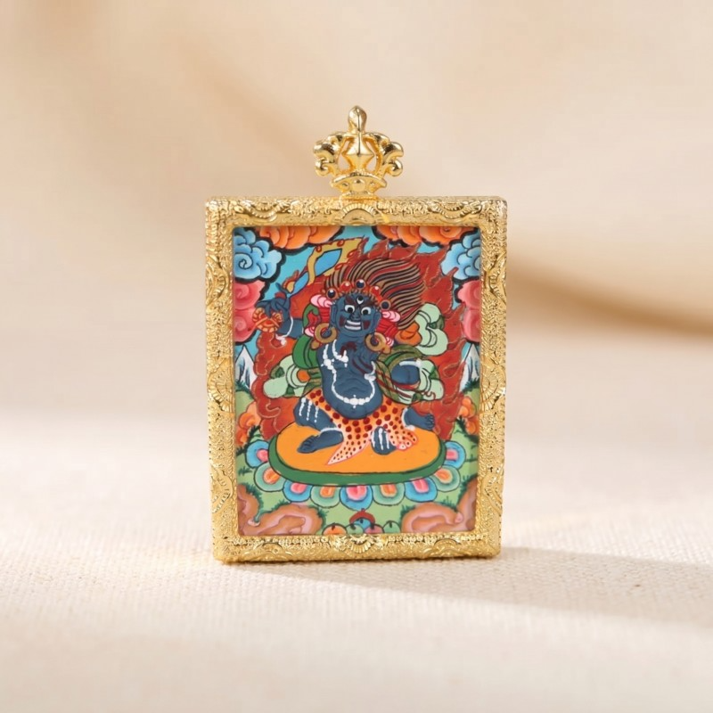 Vajrapani (Vajradhara) Hand-Painted Thangka Pendant | Wrathful Dharma Protector Amulet for Courage & Protection thumbnail
