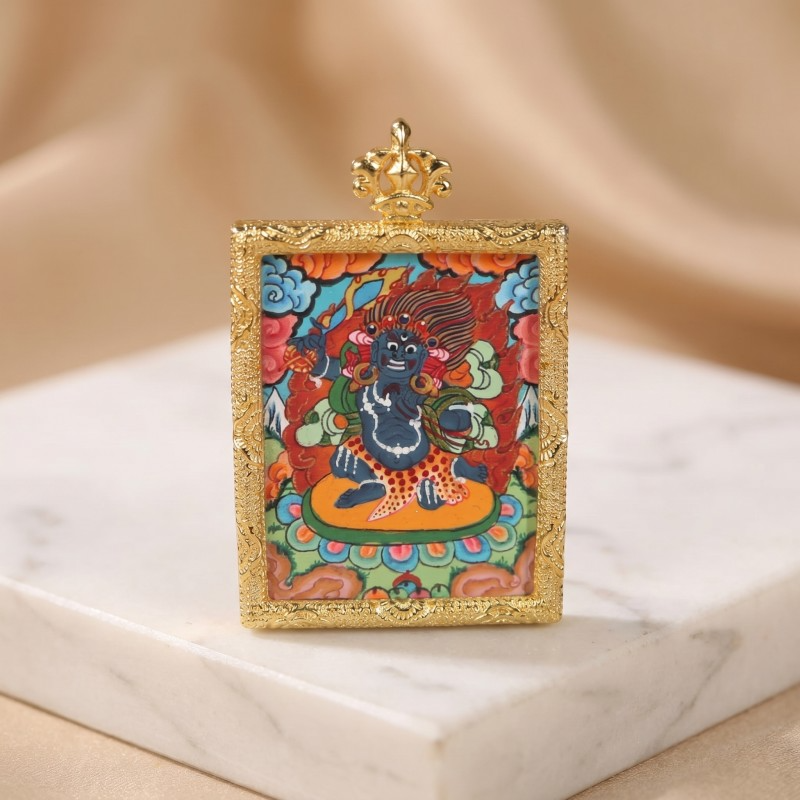 Vajrapani (Vajradhara) Hand-Painted Thangka Pendant | Wrathful Dharma Protector Amulet for Courage & Protection thumbnail