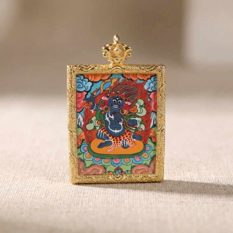 Vajrapani (Vajradhara) Hand-Painted Thangka Pendant | Wrathful Dharma Protector Amulet for Courage & Protection thumbnail