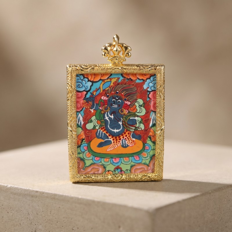 Vajrapani (Vajradhara) Hand-Painted Thangka Pendant | Wrathful Dharma Protector Amulet for Courage & Protection thumbnail