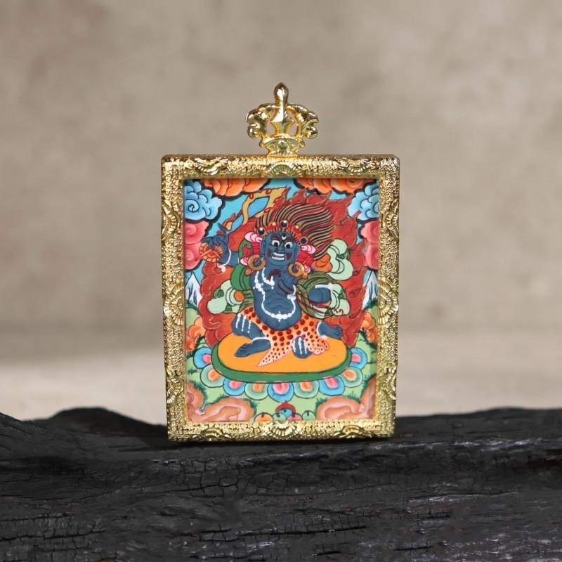 Vajrapani (Vajradhara) Hand-Painted Thangka Pendant | Wrathful Dharma Protector Amulet for Courage & Protection thumbnail