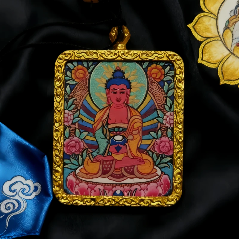 White Jambhala Hand-Painted Thangka Pendant | God of Purity & Steady Wealth Amulet thumbnail