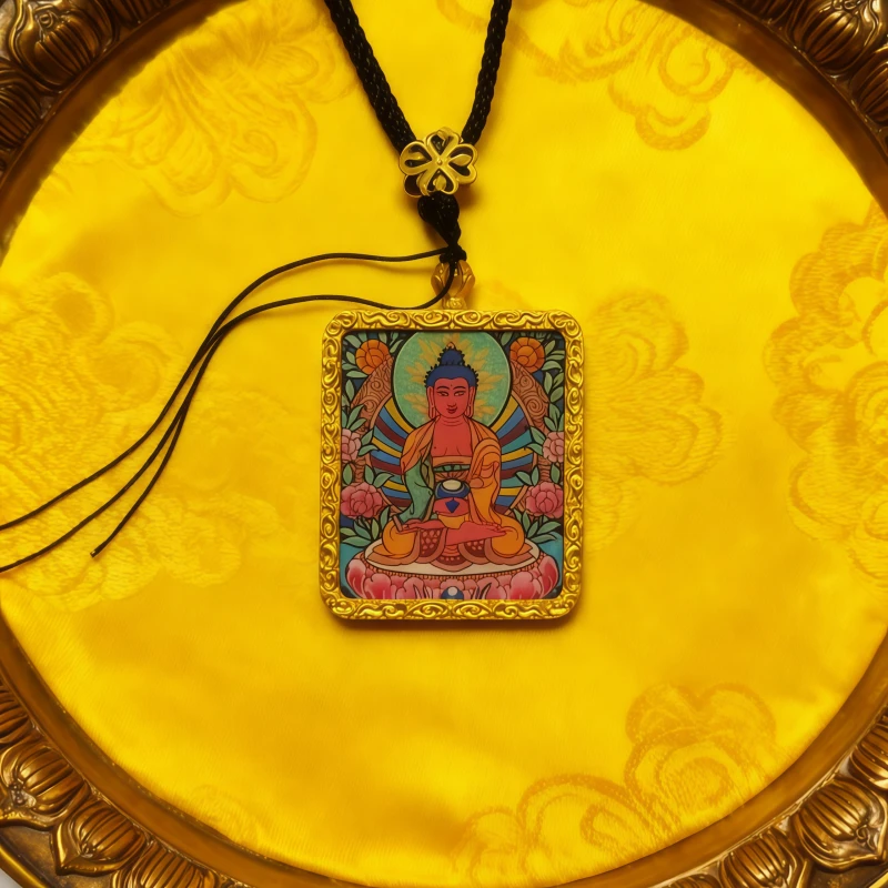 White Jambhala Hand-Painted Thangka Pendant | God of Purity & Steady Wealth Amulet thumbnail