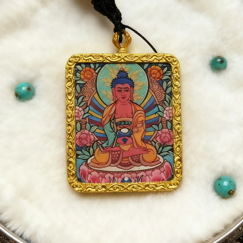 White Jambhala Hand-Painted Thangka Pendant | God of Purity & Steady Wealth Amulet thumbnail