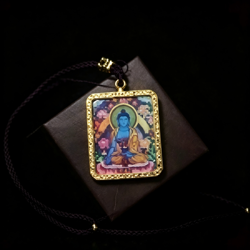 White Tara Hand-Painted Thangka Pendant | Goddess of Longevity & Healing Amulet for Good Health & Serenity thumbnail