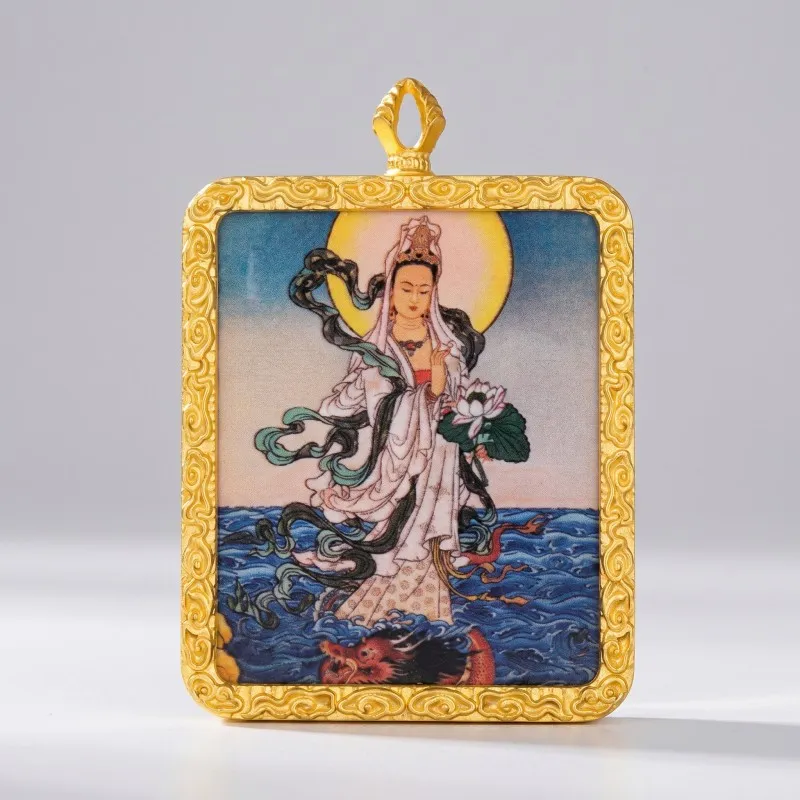 White Tara Hand-Painted Thangka Pendant | Goddess of Longevity, Compassion & Protection Amulet thumbnail