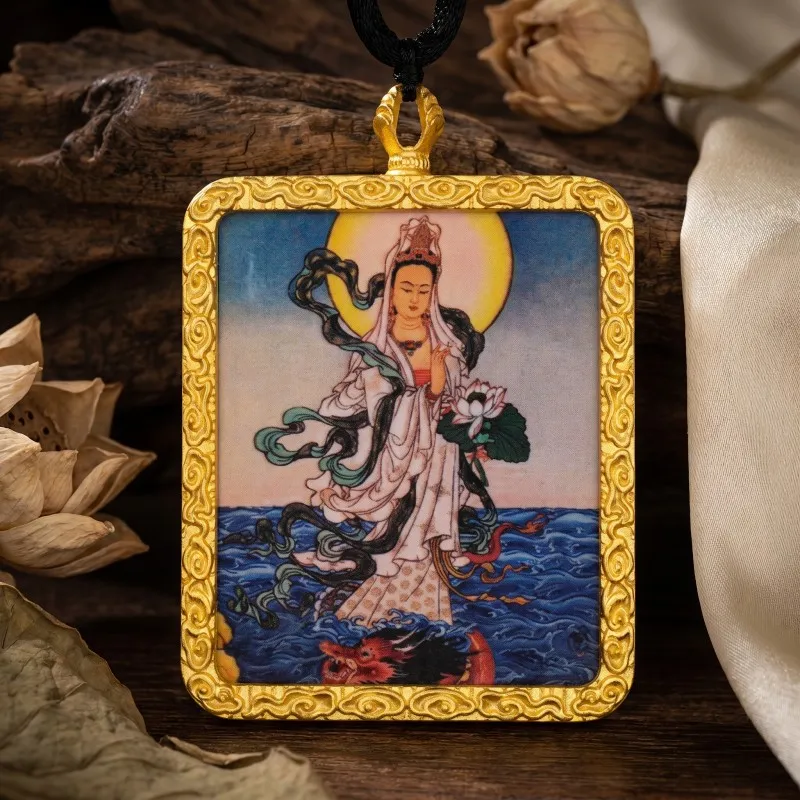 White Tara Hand-Painted Thangka Pendant | Goddess of Longevity, Compassion & Protection Amulet thumbnail