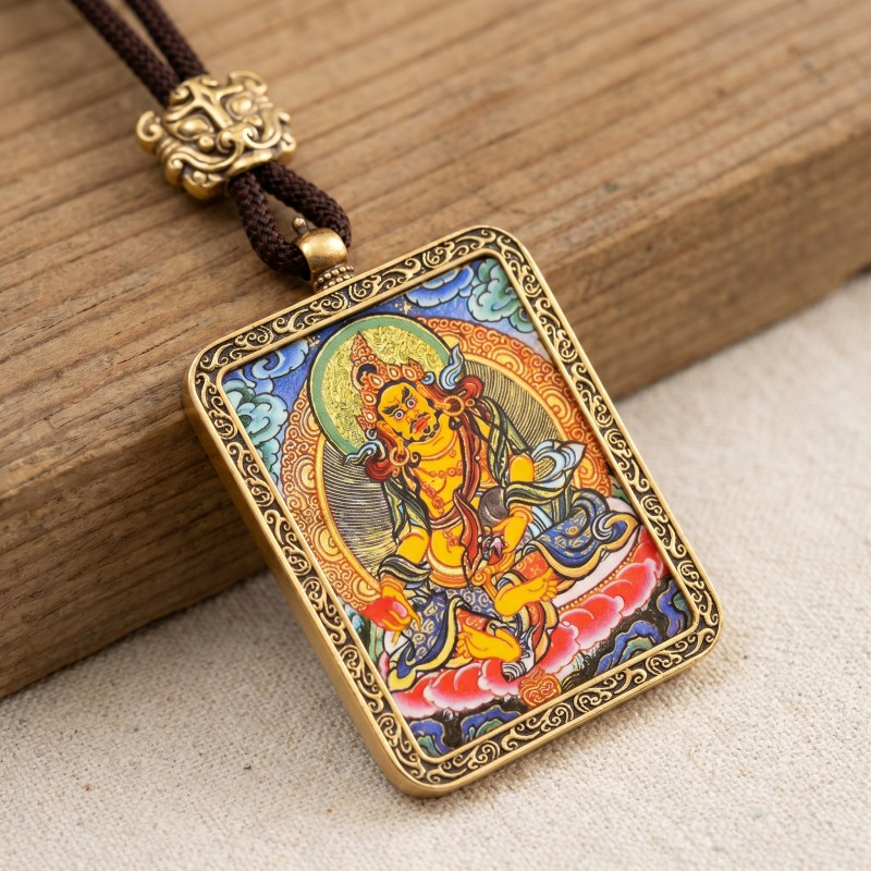 Yellow Jambhala Thangka Style Wall Art | God of Wealth & Prosperity Decor thumbnail