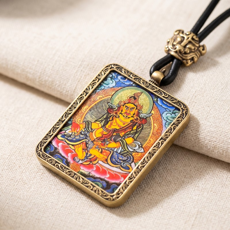 Yellow Jambhala Thangka Style Wall Art | God of Wealth & Prosperity Decor thumbnail