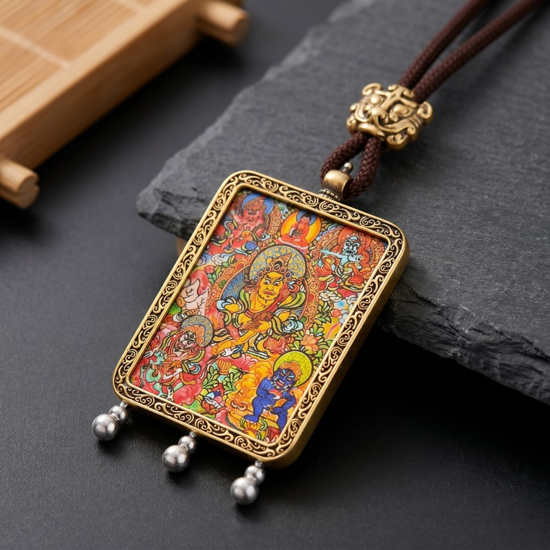Yellow Jambhala Thangka Style Wall Art | God of Wealth & Prosperity Decor thumbnail