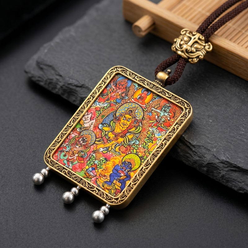 Yellow Jambhala Thangka Style Wall Art | God of Wealth & Prosperity Decor thumbnail