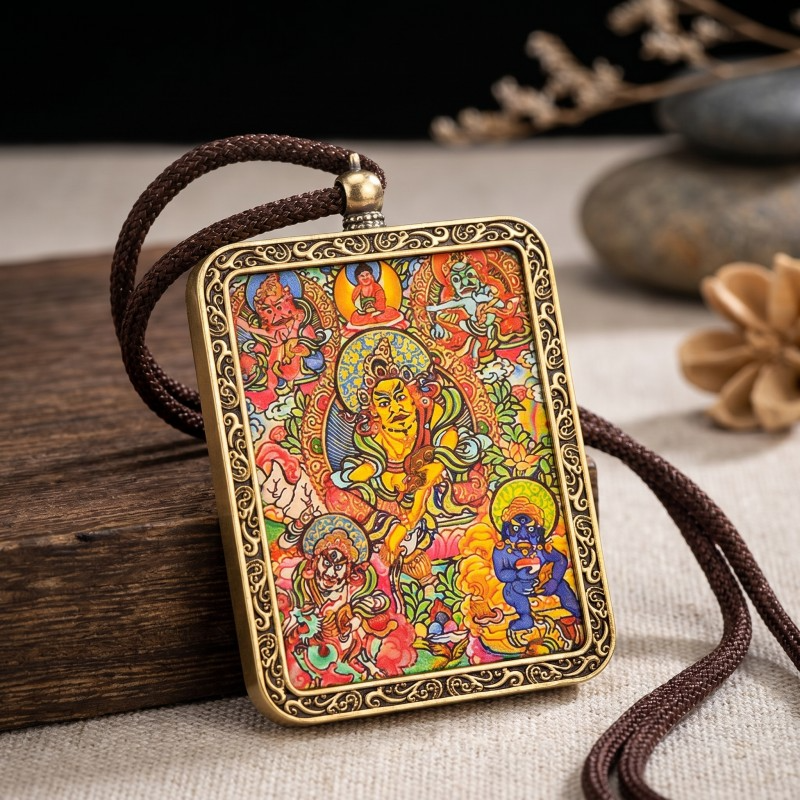 Yellow Jambhala Thangka Style Wall Art | God of Wealth & Prosperity Decor thumbnail