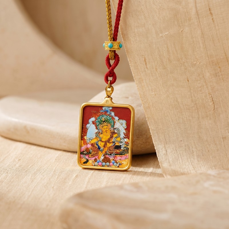 Yellow Jambhala Thangka Style Wall Art | Tibetan God of Wealth & Prosperity Decor thumbnail