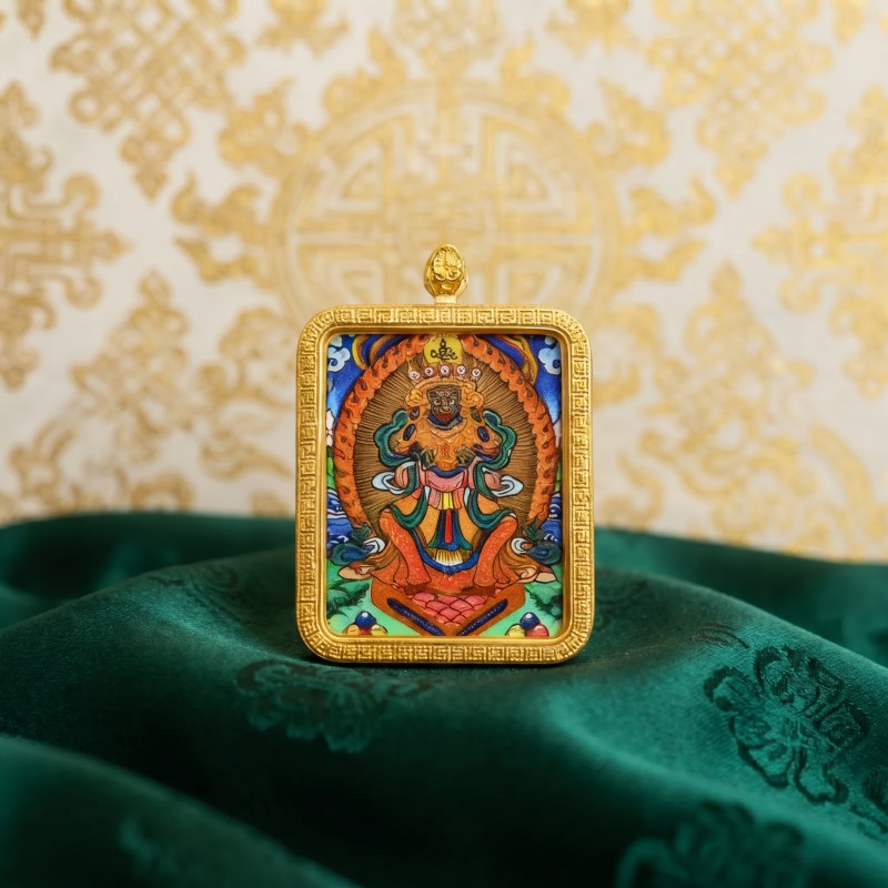 Zakiram Hand-Painted Thangka Pendant | Amulet of Prosperity, Protection & Blessings thumbnail