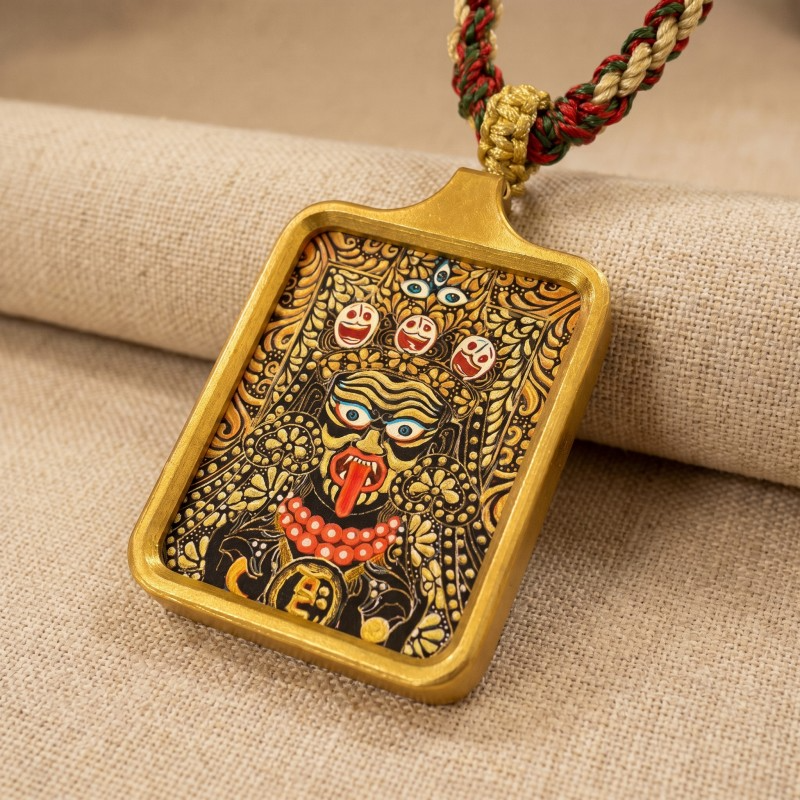 Zakiram Hand-Painted Thangka Pendant | Amulet of Prosperity, Protection & Blessings thumbnail