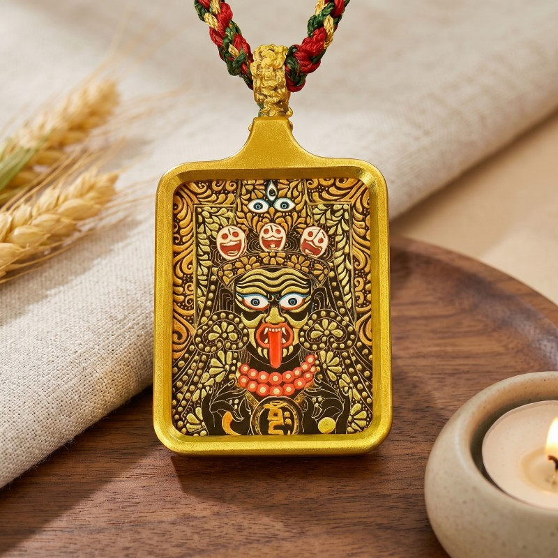 Zakiram Hand-Painted Thangka Pendant | Amulet of Prosperity, Protection & Blessings thumbnail