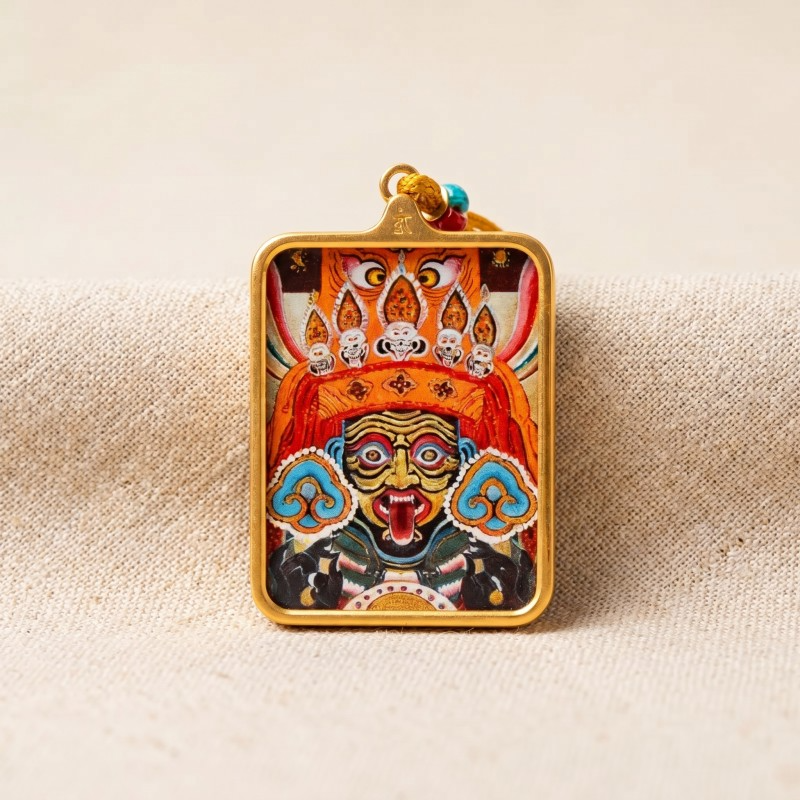 Zakiram Hand-Painted Thangka Pendant | Amulet of Prosperity, Protection & Blessings thumbnail