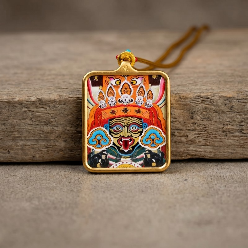 Zakiram Hand-Painted Thangka Pendant | Amulet of Prosperity, Protection & Blessings thumbnail