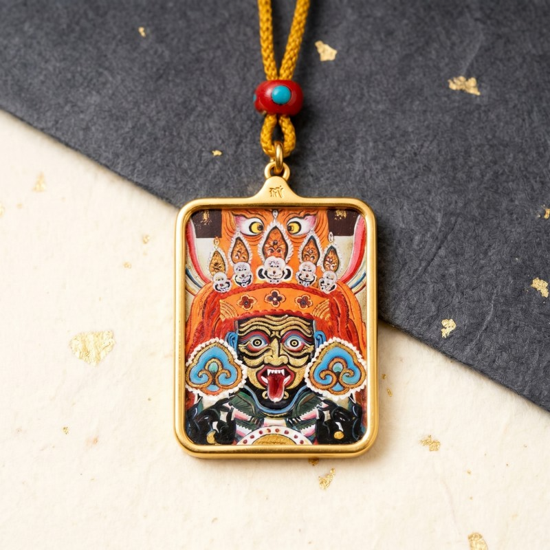 Zakiram Hand-Painted Thangka Pendant | Amulet of Prosperity, Protection & Blessings thumbnail
