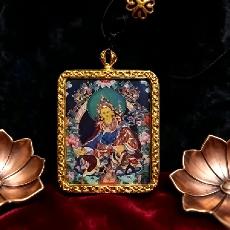 Zakiram (Zambala) Hand-Painted Thangka Pendant | Tibetan Wealth & Protection Goddess Amulet thumbnail