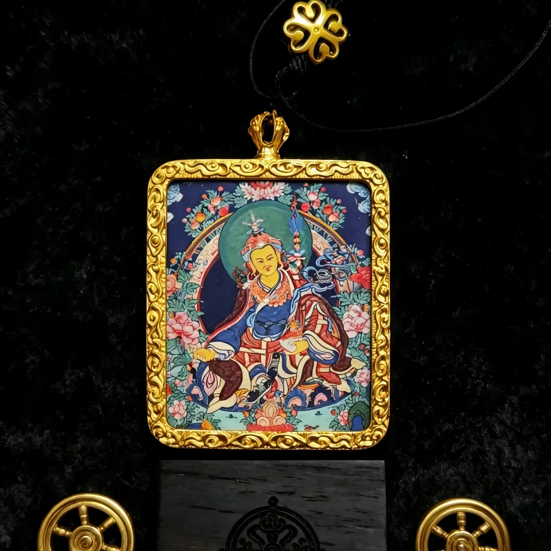 Zakiram (Zambala) Hand-Painted Thangka Pendant | Tibetan Wealth & Protection Goddess Amulet thumbnail