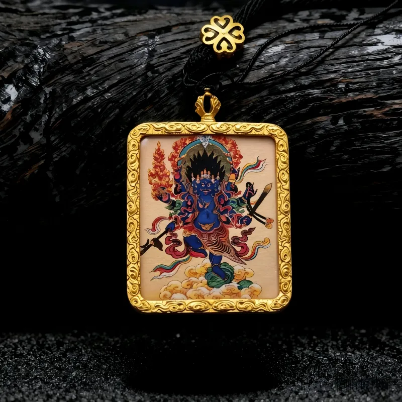 Zakiram (Zashi Lhamo) Hand-Painted Thangka Pendant | Tibetan Wealth Goddess Amulet for Prosperity & Luck thumbnail