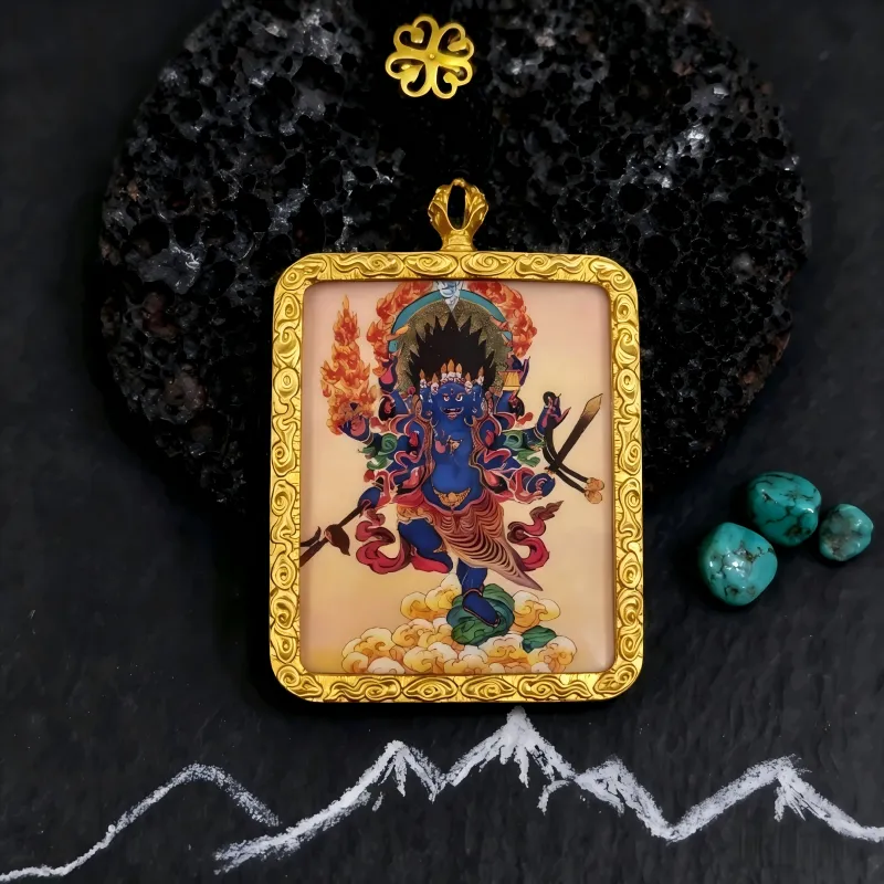 Zakiram (Zashi Lhamo) Hand-Painted Thangka Pendant | Tibetan Wealth Goddess Amulet for Prosperity & Luck thumbnail