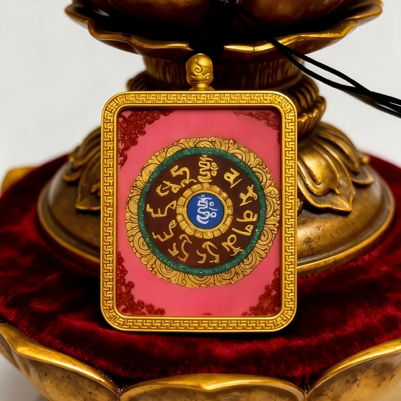 Zhai Lhamo Hand-Painted Thangka Pendant | Tibetan Wealth & Fortune Goddess Amulet for Prosperity thumbnail